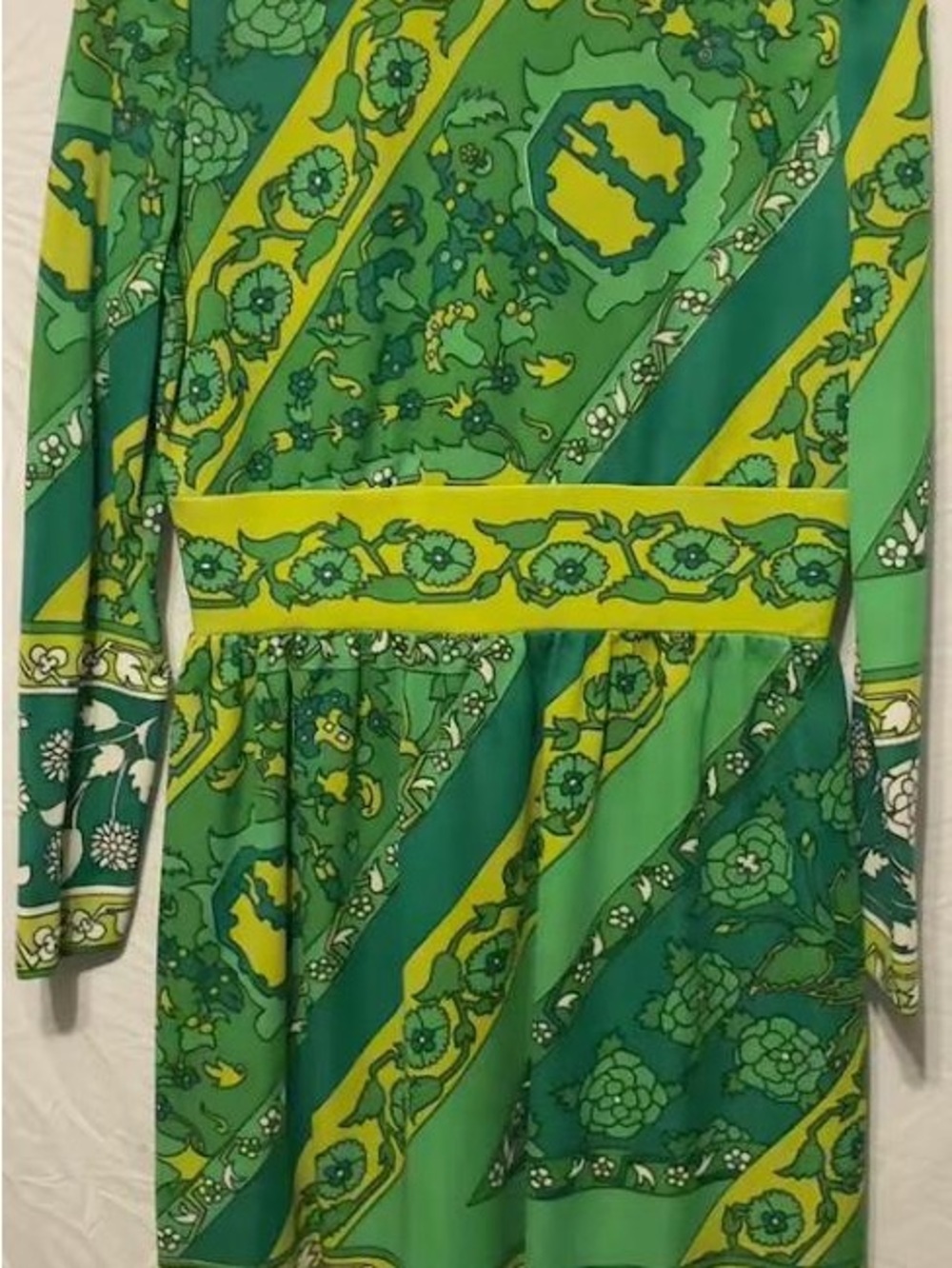 VTG 60s 70s Butte Knit Green Yellow Mod Geometric Floral Mock Neck Dress